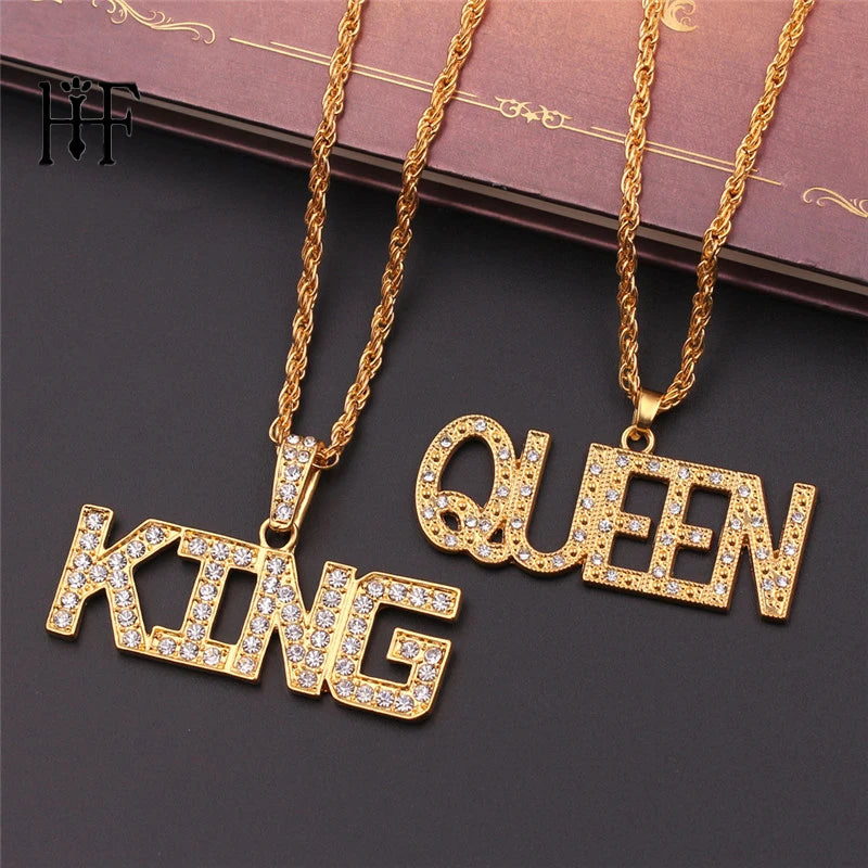 Women’s Iced-Out Queen Pendant Necklace – Full Rhinestone Bling with Cuban Link Chain, Hip-Hop Streetwear Jewelry Gift