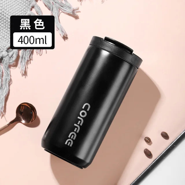 400ml Vacuum Insulated Coffee Mug – 304 Stainless Steel Leak-Proof Travel Thermos Cup with Lid, Portable Water Bottle for Hot & Cold Drinks (Great Gift)