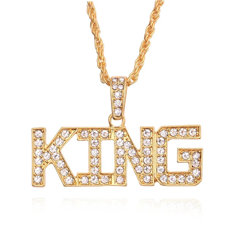Women’s Iced-Out Queen Pendant Necklace – Full Rhinestone Bling with Cuban Link Chain, Hip-Hop Streetwear Jewelry Gift