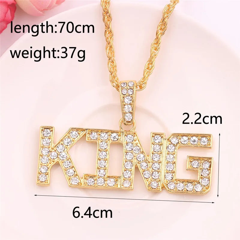 Women’s Iced-Out Queen Pendant Necklace – Full Rhinestone Bling with Cuban Link Chain, Hip-Hop Streetwear Jewelry Gift