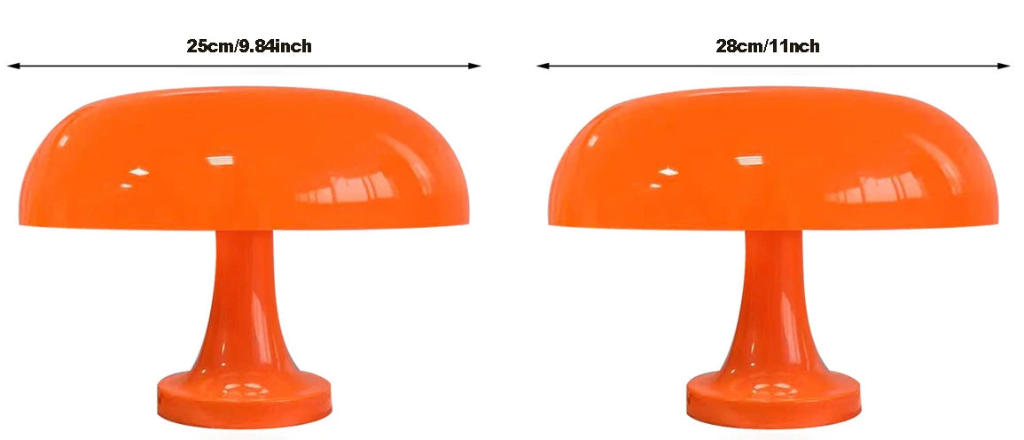 Classic Mushroom Table Lamp – Modern Bauhaus Danish Design Bedside Lamp, Retro Orange Dome Light for Bedroom & Living Room Decor