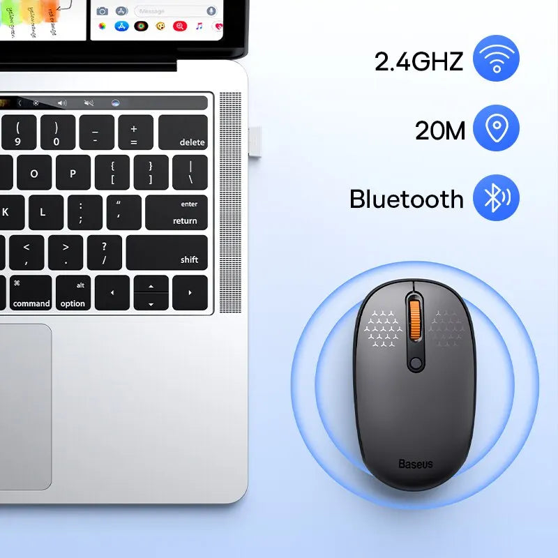 Baseus F01B Wireless Mouse – Bluetooth 5.0 & 2.4G Dual-Mode, Silent Click, 1600 DPI for MacBook, iPad, Laptop & PC