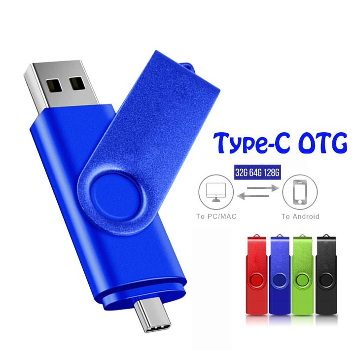 Metal 2-in-1 USB-C & USB-A OTG Flash Drive – Dual Memory Stick for Android/PC/Mac (4GB–128GB)