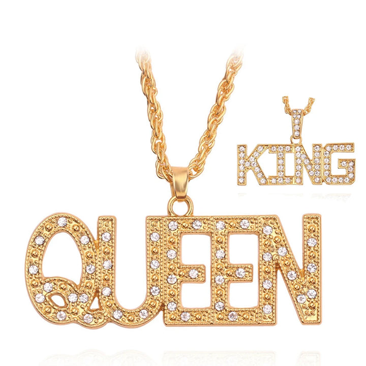 Women’s Iced-Out Queen Pendant Necklace – Full Rhinestone Bling with Cuban Link Chain, Hip-Hop Streetwear Jewelry Gift