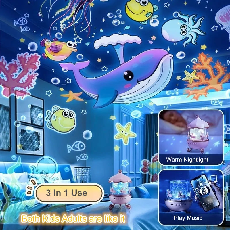 Kids Night Light Projector with Bluetooth – 21 Slide Films Star Projector, USB-Rechargeable Nursery & Bedroom Lamp (Perfect Birthday Gift)