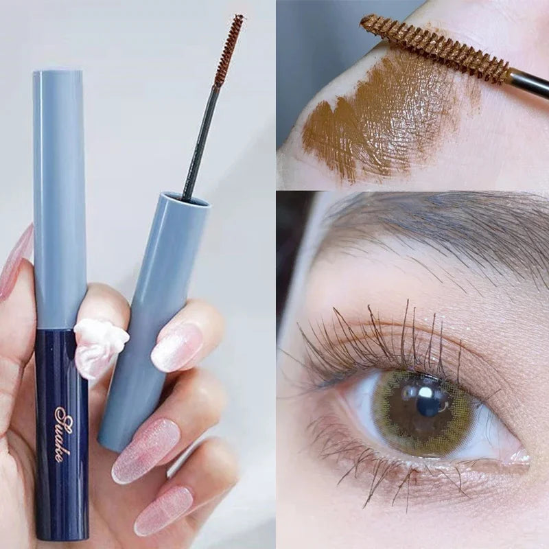 Ultra-Fine Waterproof Mascara – Lengthening & Curling, Smudge-Proof Brown with Precision Micro Brush for Natural, Clump-Free Volume