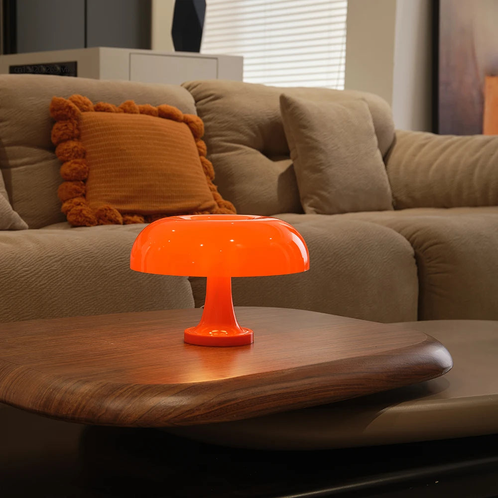 Classic Mushroom Table Lamp – Modern Bauhaus Danish Design Bedside Lamp, Retro Orange Dome Light for Bedroom & Living Room Decor