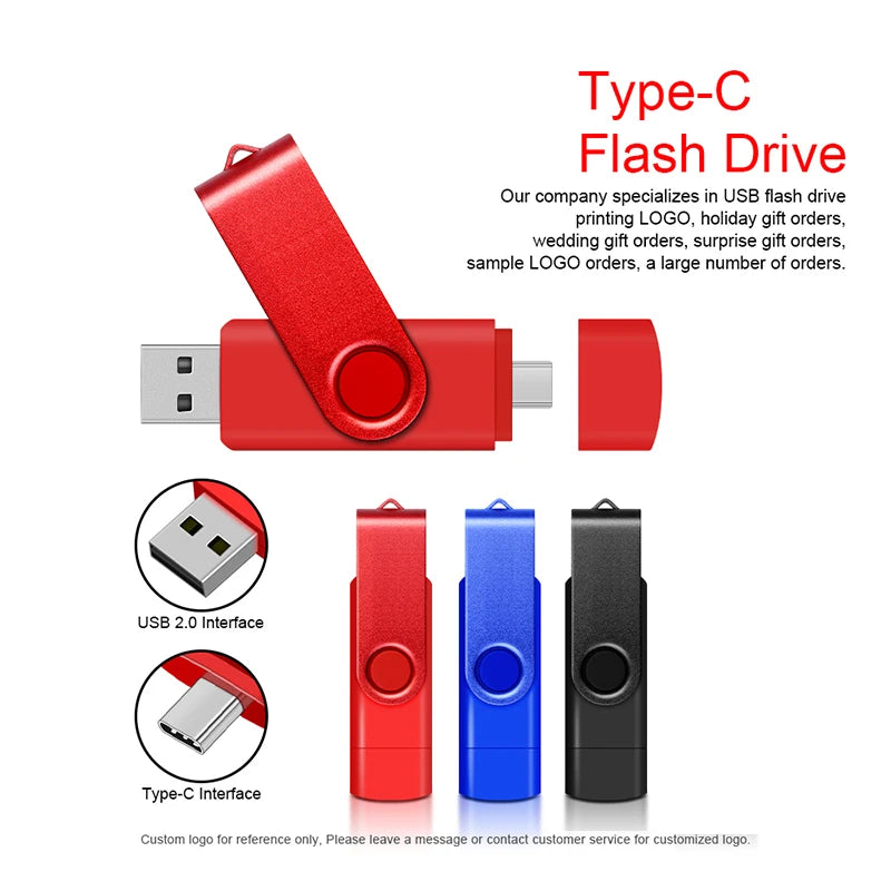 Metal 2-in-1 USB-C & USB-A OTG Flash Drive – Dual Memory Stick for Android/PC/Mac (4GB–128GB)