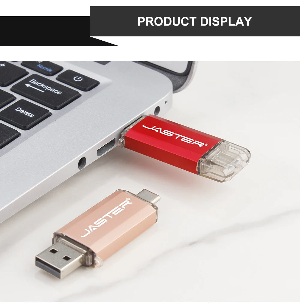 USB-C OTG Flash Drive by JASTER (4GB–128GB) – High-Speed Type-C Memory Stick USB 2.0 for Android, MacBook & PC