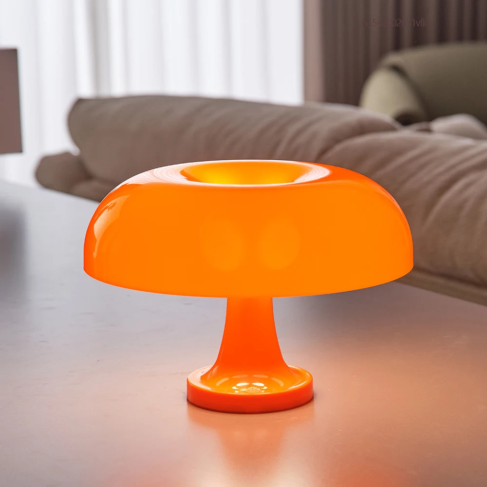 Classic Mushroom Table Lamp – Modern Bauhaus Danish Design Bedside Lamp, Retro Orange Dome Light for Bedroom & Living Room Decor