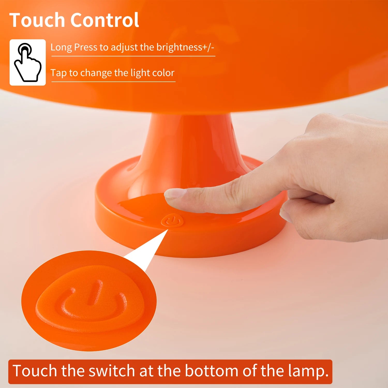 Classic Mushroom Table Lamp – Modern Bauhaus Danish Design Bedside Lamp, Retro Orange Dome Light for Bedroom & Living Room Decor