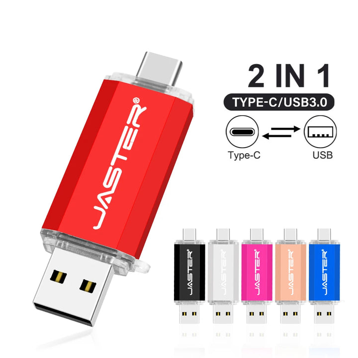 USB-C OTG Flash Drive by JASTER (4GB–128GB) – High-Speed Type-C Memory Stick USB 2.0 for Android, MacBook & PC