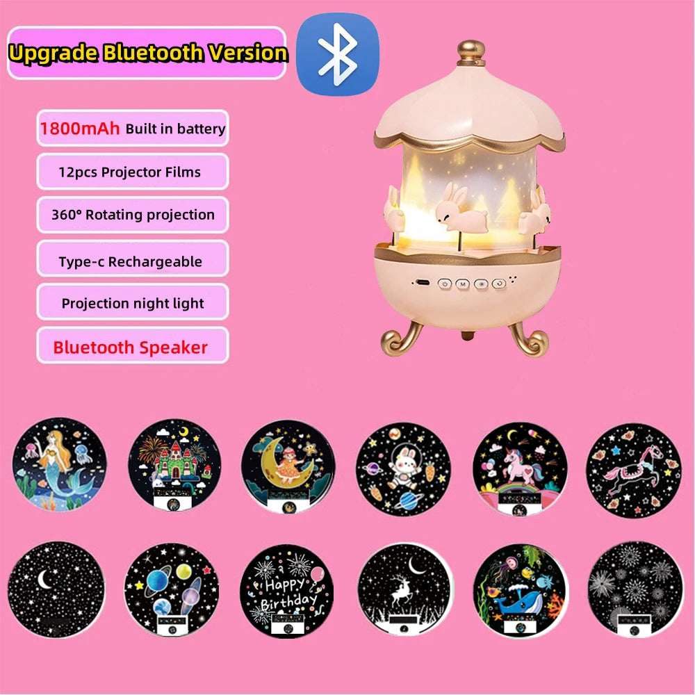 Kids Night Light Projector with Bluetooth – 21 Slide Films Star Projector, USB-Rechargeable Nursery & Bedroom Lamp (Perfect Birthday Gift)