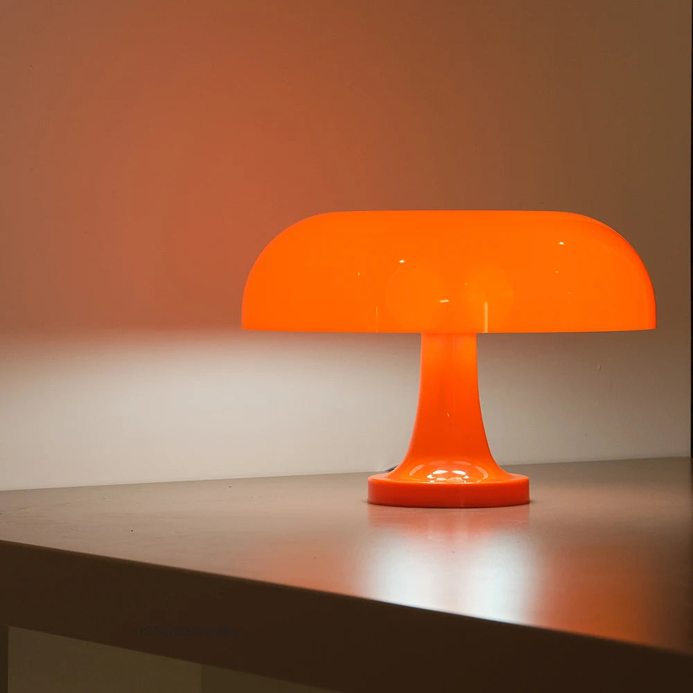 Classic Mushroom Table Lamp – Modern Bauhaus Danish Design Bedside Lamp, Retro Orange Dome Light for Bedroom & Living Room Decor
