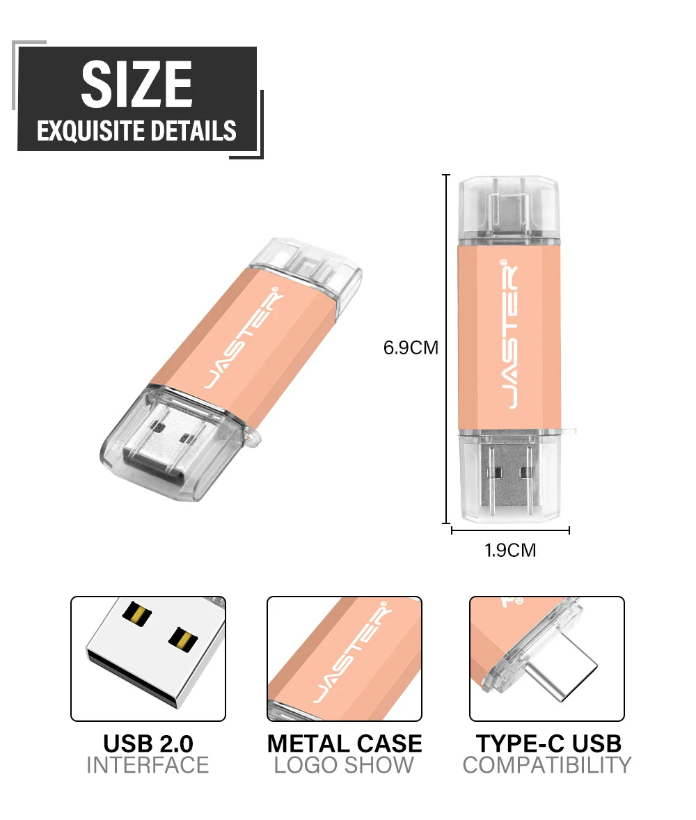 USB-C OTG Flash Drive by JASTER (4GB–128GB) – High-Speed Type-C Memory Stick USB 2.0 for Android, MacBook & PC