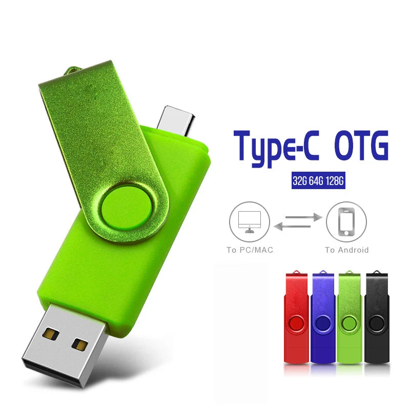 Metal 2-in-1 USB-C & USB-A OTG Flash Drive – Dual Memory Stick for Android/PC/Mac (4GB–128GB)