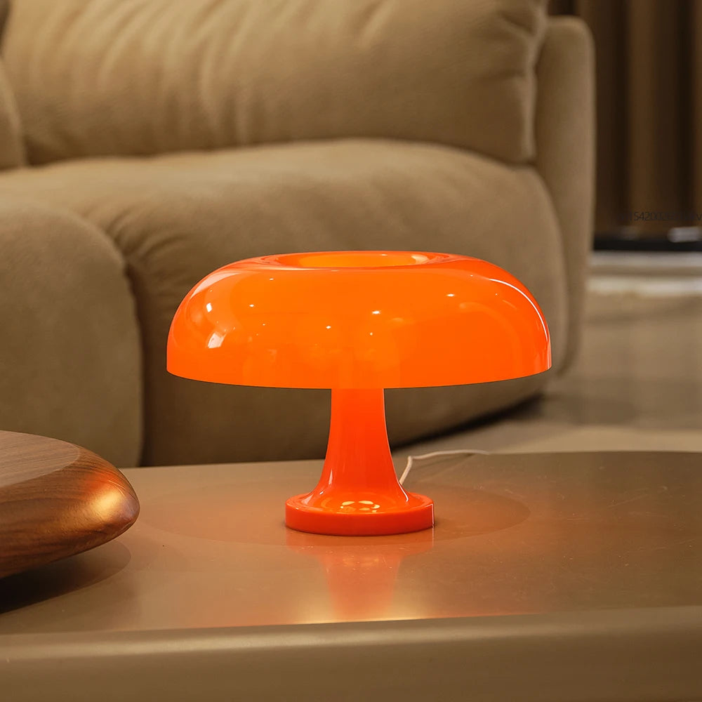 Classic Mushroom Table Lamp – Modern Bauhaus Danish Design Bedside Lamp, Retro Orange Dome Light for Bedroom & Living Room Decor