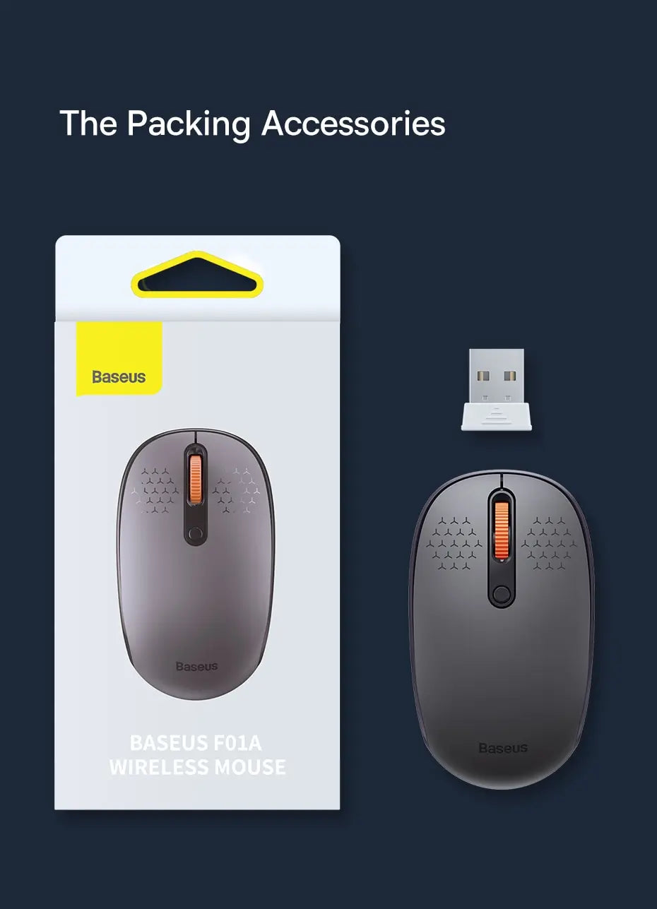 Baseus F01B Wireless Mouse – Bluetooth 5.0 & 2.4G Dual-Mode, Silent Click, 1600 DPI for MacBook, iPad, Laptop & PC
