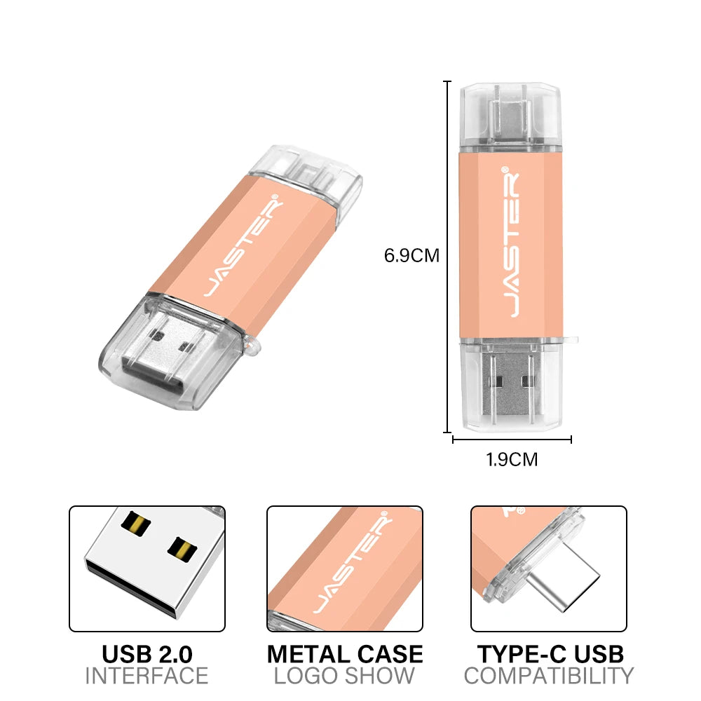 USB-C OTG Flash Drive by JASTER (4GB–128GB) – High-Speed Type-C Memory Stick USB 2.0 for Android, MacBook & PC