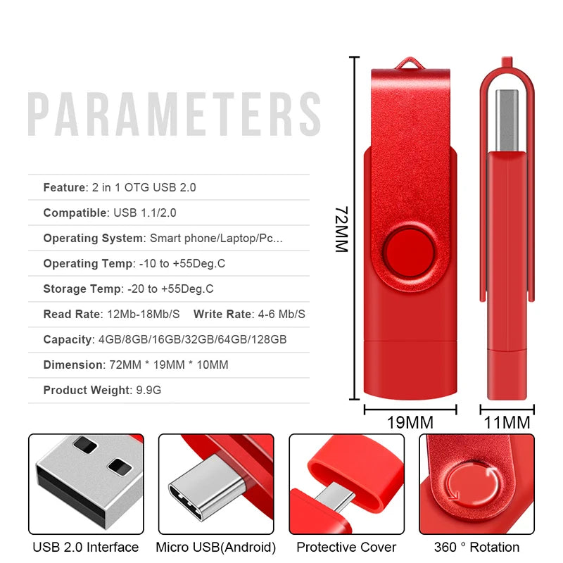 Metal 2-in-1 USB-C & USB-A OTG Flash Drive – Dual Memory Stick for Android/PC/Mac (4GB–128GB)