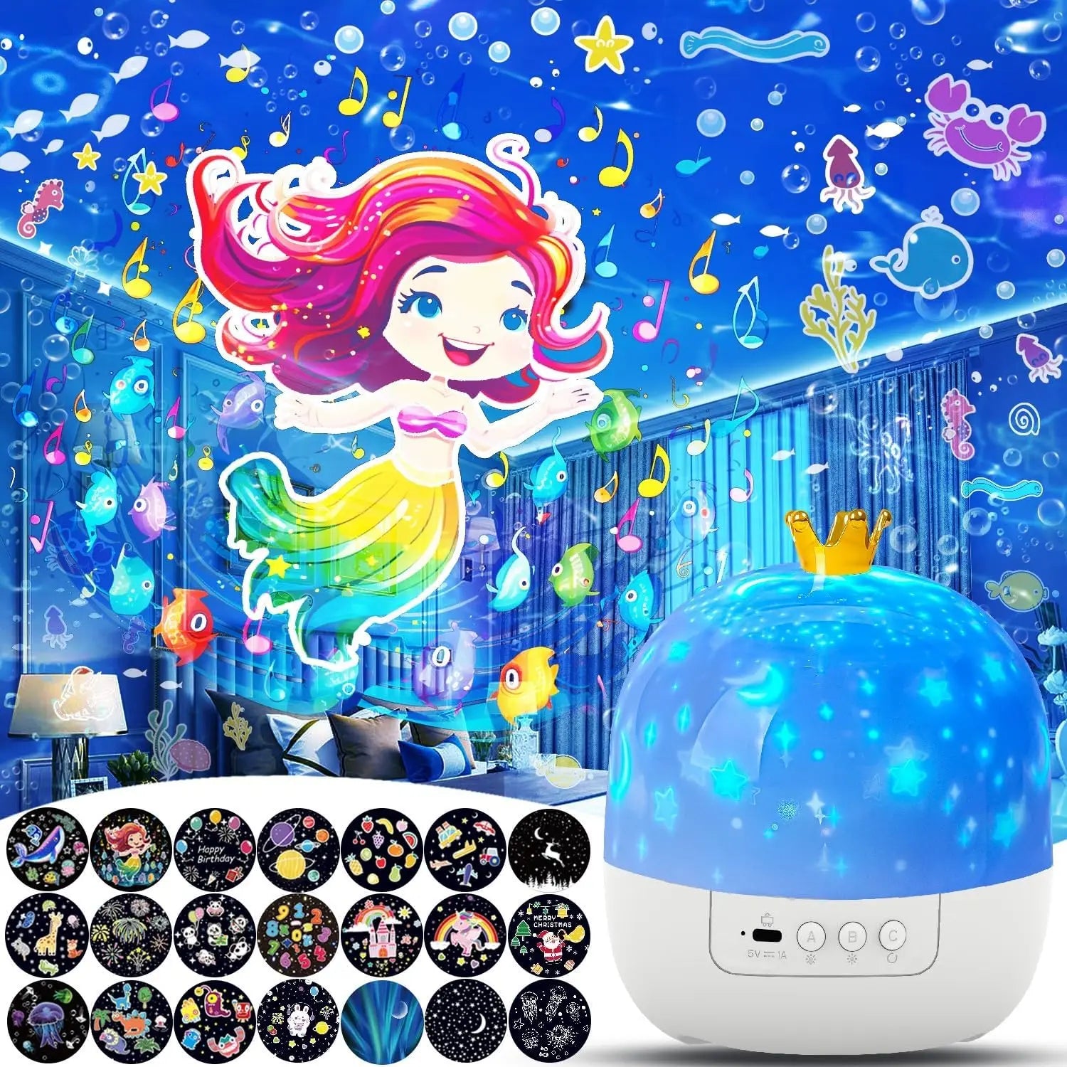 Galaxy Projector Night Light for Kids – Solar System Star Ceiling Lamp, 360° Rotating, 21 Slide Films, USB Powered Bedroom Décor