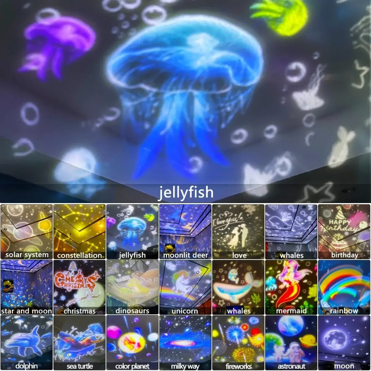 Galaxy Projector Night Light for Kids – Solar System Star Ceiling Lamp, 360° Rotating, 21 Slide Films, USB Powered Bedroom Décor