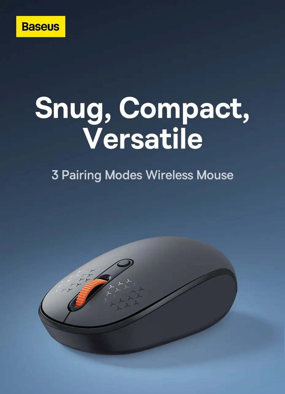 Baseus F01B Wireless Mouse – Bluetooth 5.0 & 2.4G Dual-Mode, Silent Click, 1600 DPI for MacBook, iPad, Laptop & PC