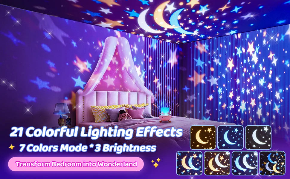 Kids Night Light Projector with Bluetooth – 21 Slide Films Star Projector, USB-Rechargeable Nursery & Bedroom Lamp (Perfect Birthday Gift)