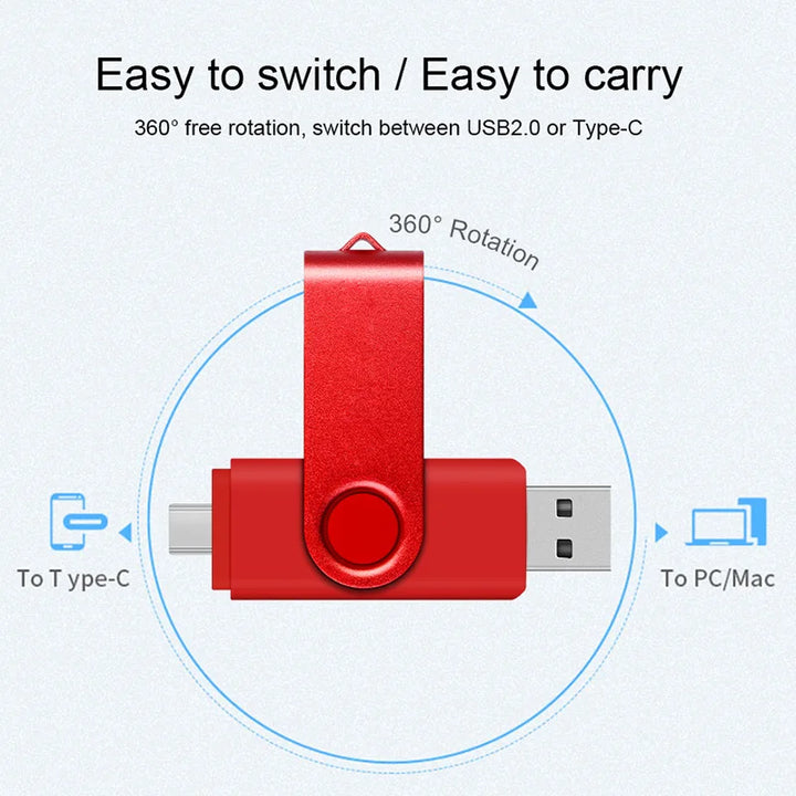 Metal 2-in-1 USB-C & USB-A OTG Flash Drive – Dual Memory Stick for Android/PC/Mac (4GB–128GB)