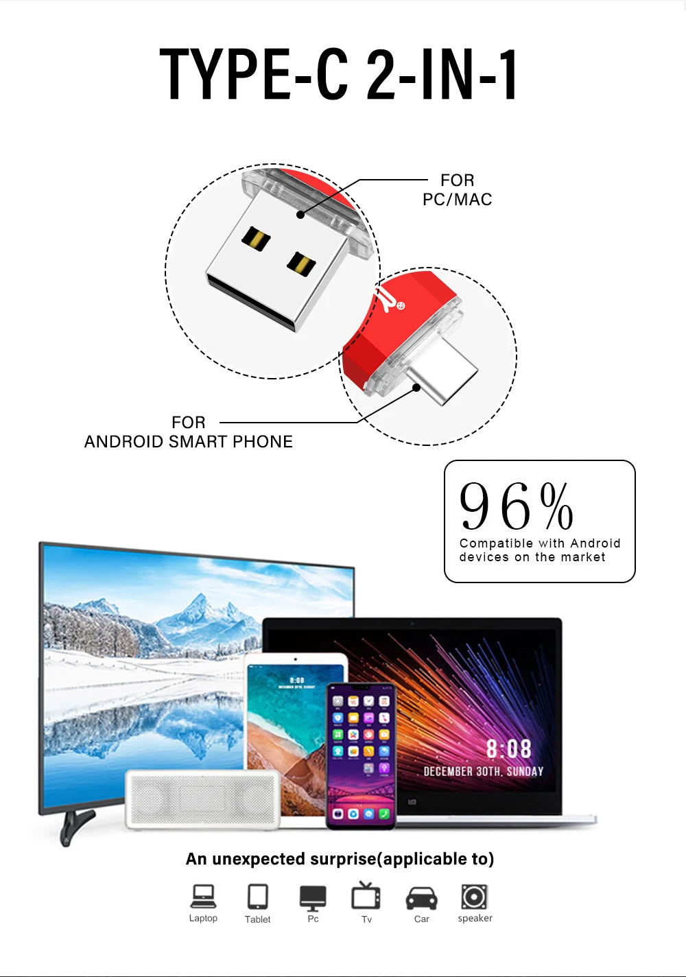 USB-C OTG Flash Drive by JASTER (4GB–128GB) – High-Speed Type-C Memory Stick USB 2.0 for Android, MacBook & PC
