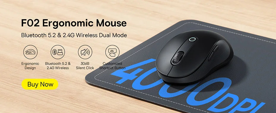 Baseus F01B Wireless Mouse – Bluetooth 5.0 & 2.4G Dual-Mode, Silent Click, 1600 DPI for MacBook, iPad, Laptop & PC