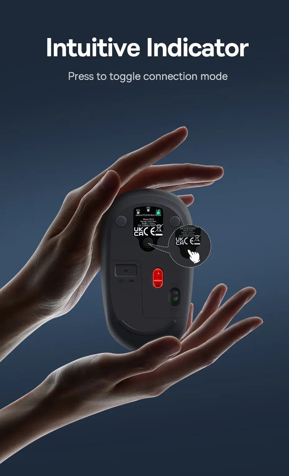 Baseus F01B Wireless Mouse – Bluetooth 5.0 & 2.4G Dual-Mode, Silent Click, 1600 DPI for MacBook, iPad, Laptop & PC
