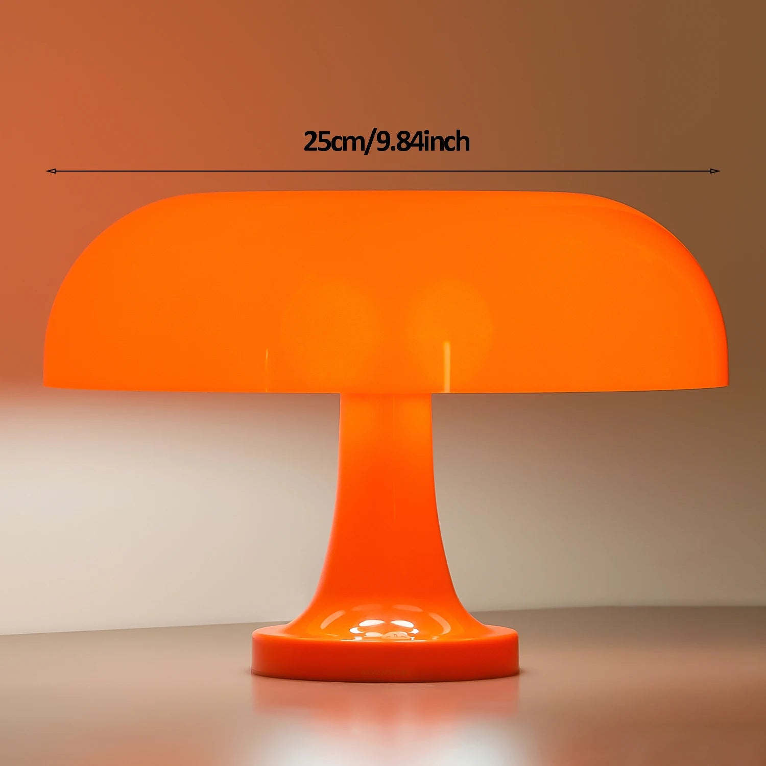 Classic Mushroom Table Lamp – Modern Bauhaus Danish Design Bedside Lamp, Retro Orange Dome Light for Bedroom & Living Room Decor