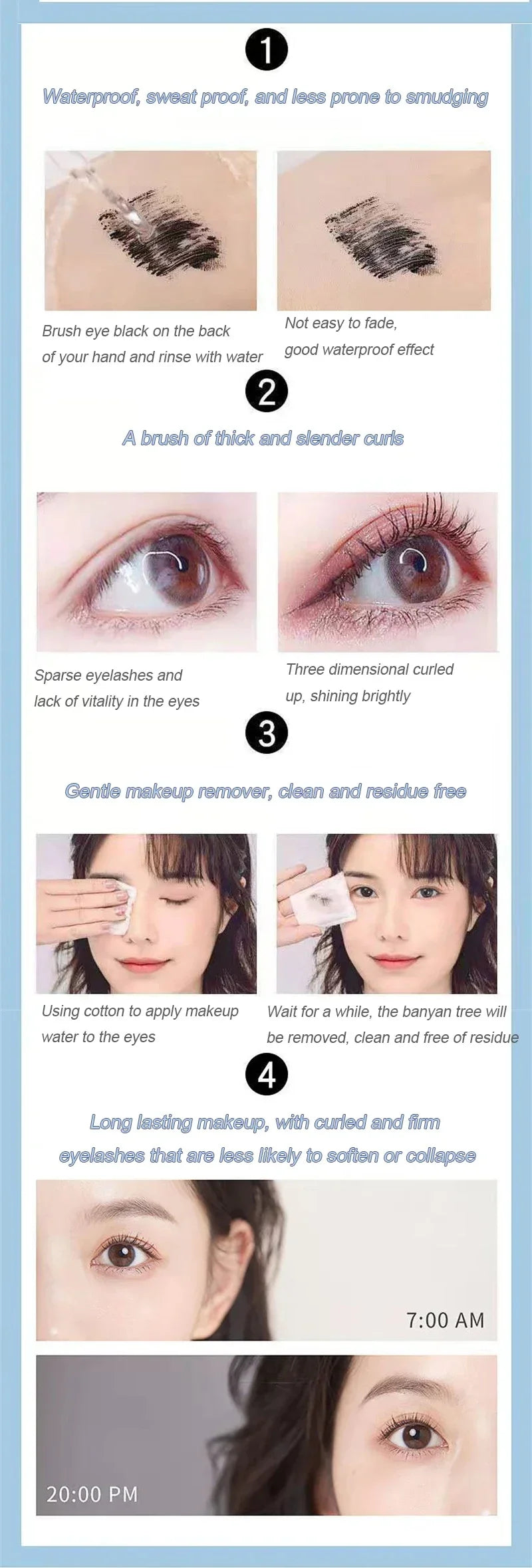 Ultra-Fine Waterproof Mascara – Lengthening & Curling, Smudge-Proof Brown with Precision Micro Brush for Natural, Clump-Free Volume