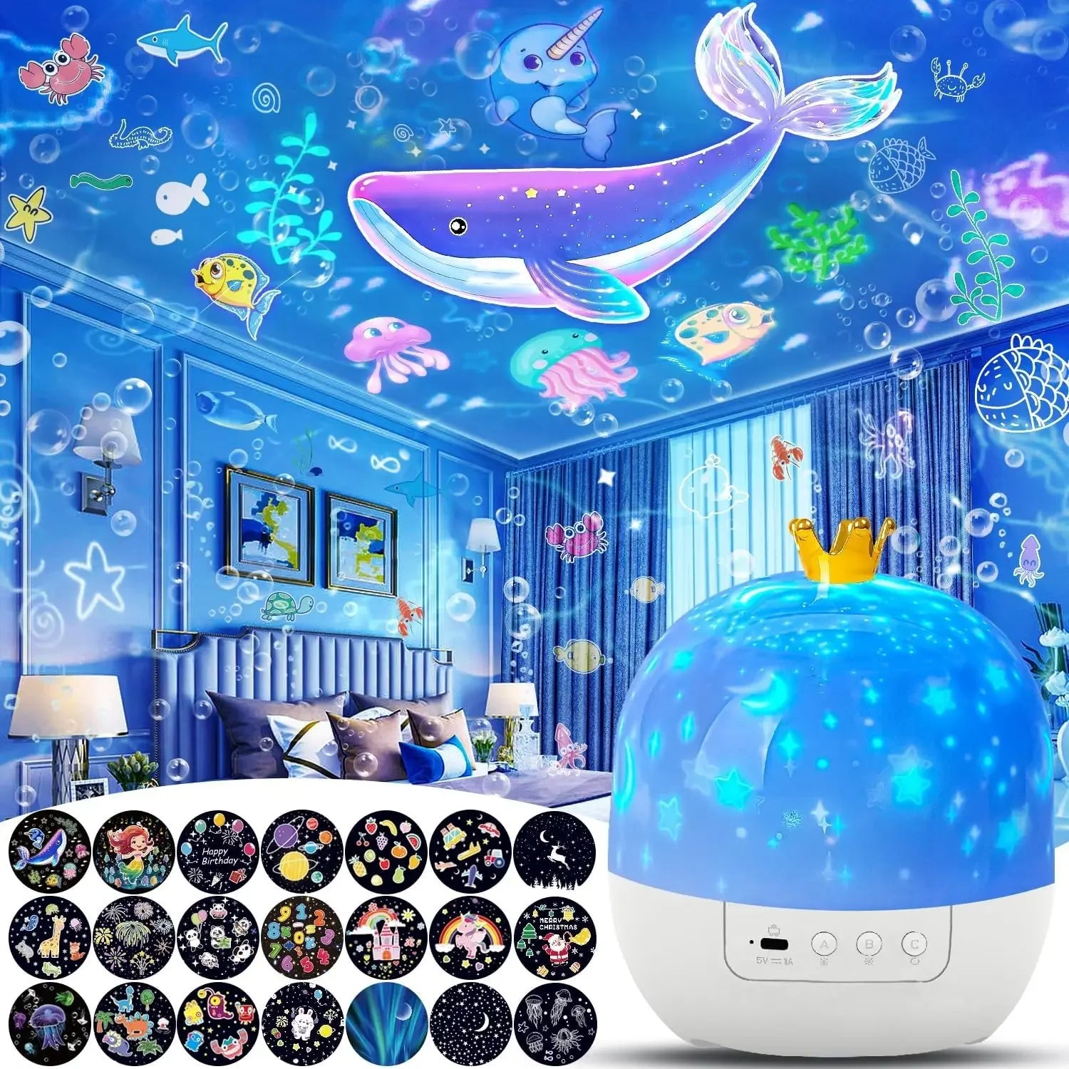 Galaxy Projector Night Light for Kids – Solar System Star Ceiling Lamp, 360° Rotating, 21 Slide Films, USB Powered Bedroom Décor